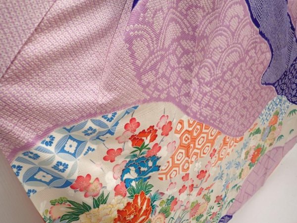 Photo3: 6723T12z1130 Vintage Japanese Kimono Silk FURISODE Flowers Light purple (3)