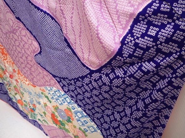 Photo4: 6723T12z1130 Vintage Japanese Kimono Silk FURISODE Flowers Light purple (4)