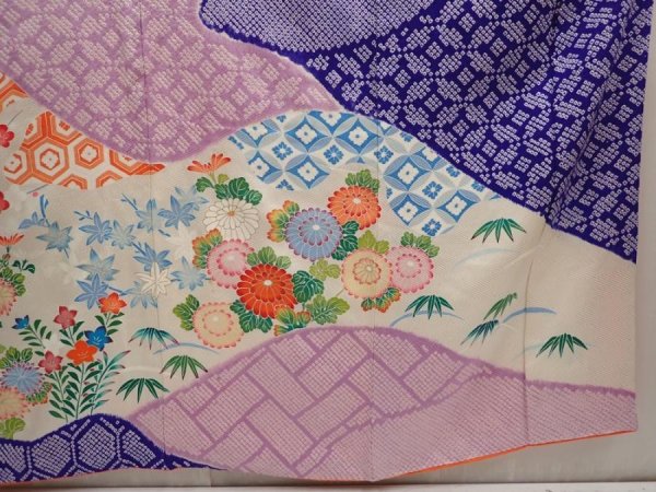 Photo7: 6723T12z1130 Vintage Japanese Kimono Silk FURISODE Flowers Light purple (7)