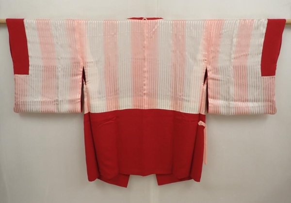 Photo6: 6724T01z560 Vintage Japanese Kimono Silk HAORI COAT Flower Red-Pink (6)