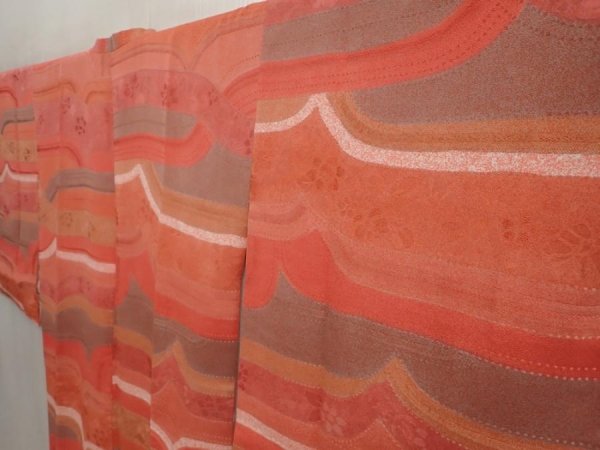 Photo2: 6724T02z580 Vintage Japanese Kimono Silk HAORI COAT  Coral pink (2)