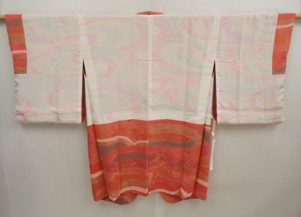 Photo6: 6724T02z580 Vintage Japanese Kimono Silk HAORI COAT  Coral pink (6)