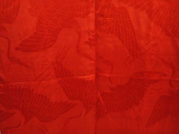 Photo3: 6724T03z370 Vintage Japanese Kimono Silk JUBAN Flying crane Red (3)