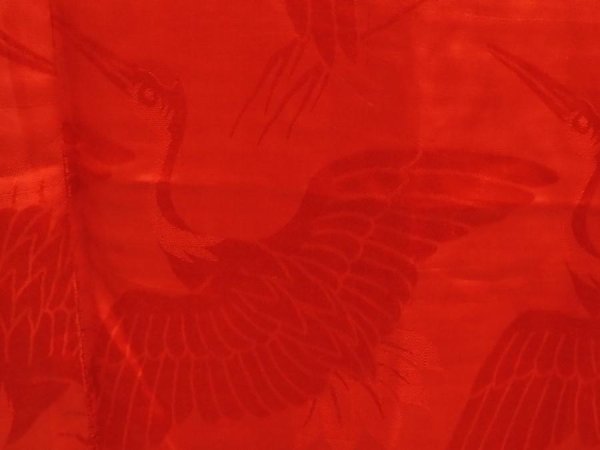 Photo4: 6724T03z370 Vintage Japanese Kimono Silk JUBAN Flying crane Red (4)