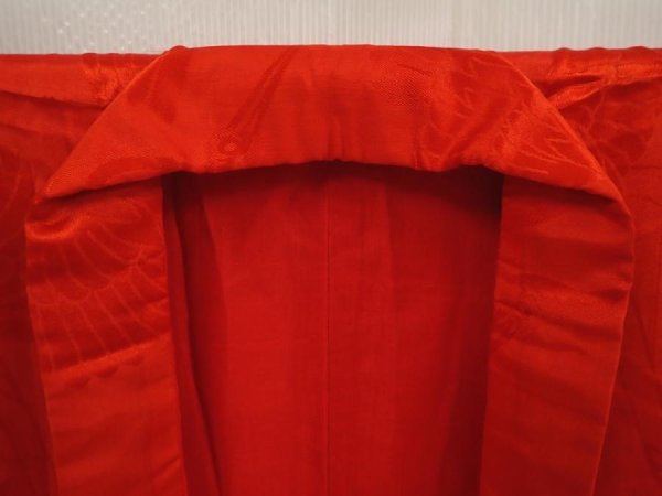 Photo5: 6724T03z370 Vintage Japanese Kimono Silk JUBAN Flying crane Red (5)