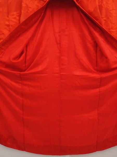 Photo7: 6724T03z370 Vintage Japanese Kimono Silk JUBAN Flying crane Red (7)