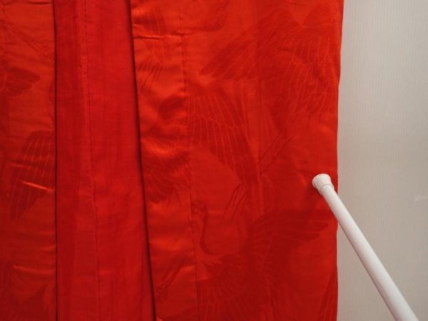 Photo8: 6724T03z370 Vintage Japanese Kimono Silk JUBAN Flying crane Red (8)