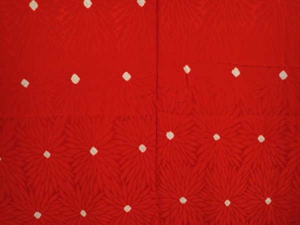 Photo3: 6724T04z520 Vintage Japanese Kimono Silk JUBAN Chrysanthemum Red (3)