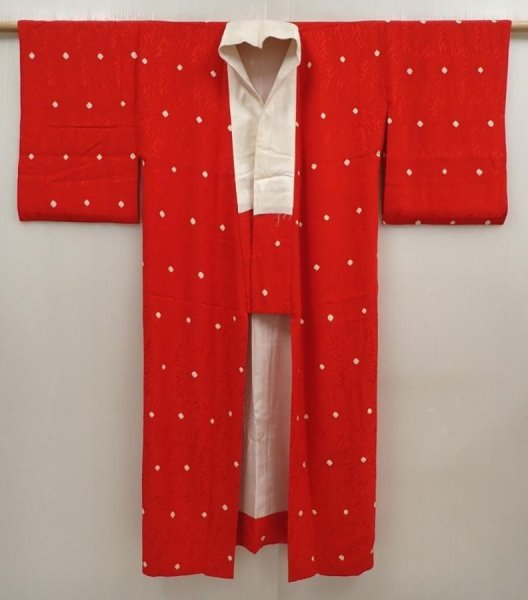 Photo6: 6724T04z520 Vintage Japanese Kimono Silk JUBAN Chrysanthemum Red (6)