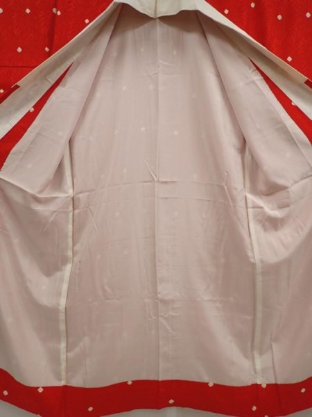 Photo7: 6724T04z520 Vintage Japanese Kimono Silk JUBAN Chrysanthemum Red (7)