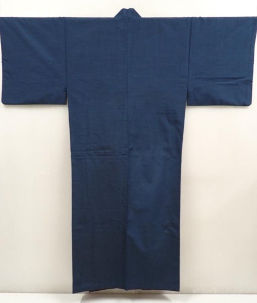 Photo1: 6724T05z890 Vintage Japanese Kimono Silk Men's  Plain Navy (1)