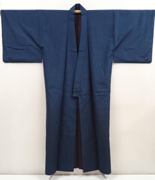 Photo6: 6724T05z890 Vintage Japanese Kimono Silk Men's  Plain Navy (6)