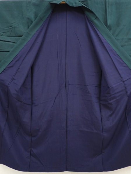 Photo7: 6724T06z600 Vintage Japanese Kimono Silk Men's  Plain Dark cyan (7)