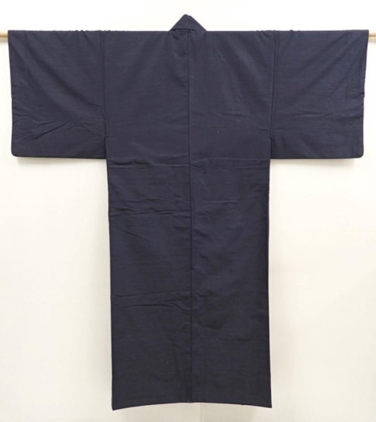 Photo1: 6724T07z1050 Vintage Japanese Kimono Silk Men's  Plain Dark navy (1)