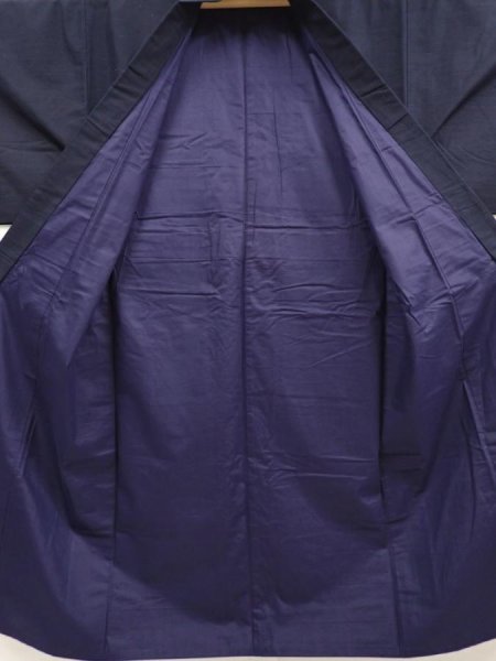 Photo7: 6724T07z1050 Vintage Japanese Kimono Silk Men's  Plain Dark navy (7)