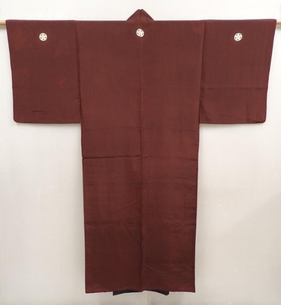 Photo1: 6724T08z570 Vintage Japanese Kimono Silk Men's  Plain Brown (1)