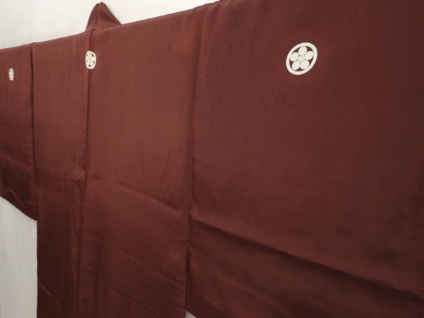 Photo2: 6724T08z570 Vintage Japanese Kimono Silk Men's  Plain Brown (2)