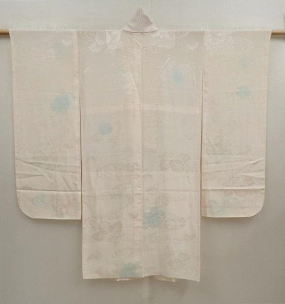 Photo1: 6724T09z700 Vintage Japanese Kimono Silk FURISODE JUBAN Paulownia Off-white (1)