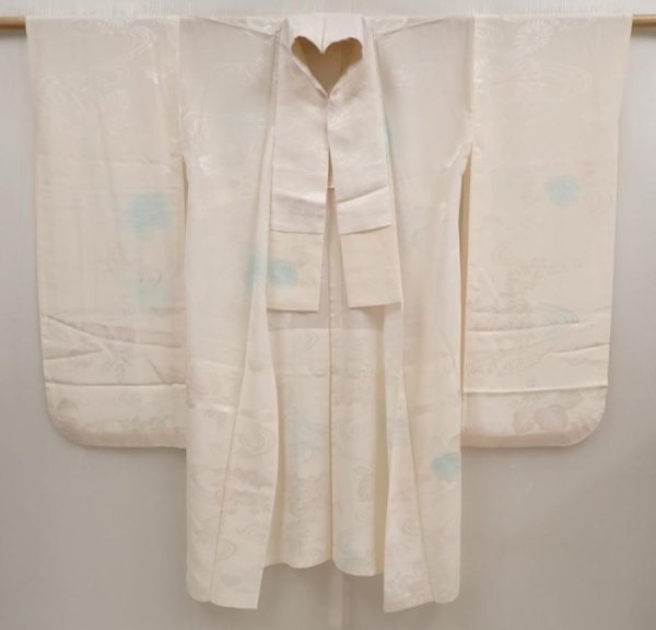 Photo6: 6724T09z700 Vintage Japanese Kimono Silk FURISODE JUBAN Paulownia Off-white (6)