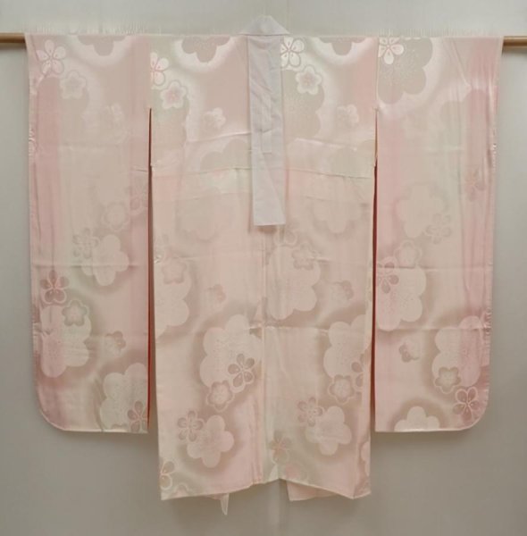 Photo1: 6724T10z730 Vintage Japanese Kimono Silk FURISODE JUBAN Plum blossom (1)