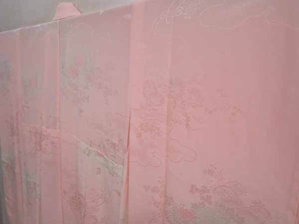 Photo2: 6724T11z610 Vintage Japanese Kimono Silk FURISODE JUBAN Flower cart Pink (2)