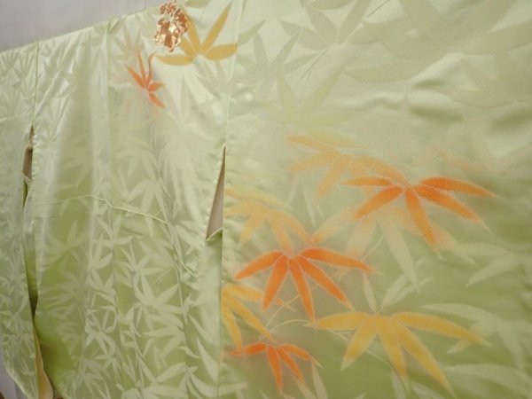 Photo2: 6724T13z930 Vintage Japanese Kimono Silk FURISODE Paulownia Light green (2)