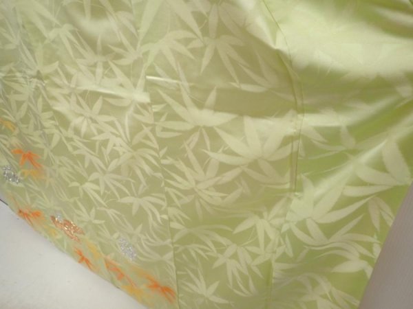 Photo4: 6724T13z930 Vintage Japanese Kimono Silk FURISODE Paulownia Light green (4)