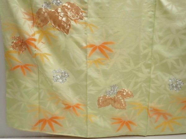 Photo6: 6724T13z930 Vintage Japanese Kimono Silk FURISODE Paulownia Light green (6)