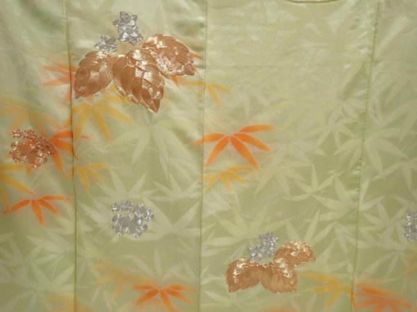 Photo8: 6724T13z930 Vintage Japanese Kimono Silk FURISODE Paulownia Light green (8)