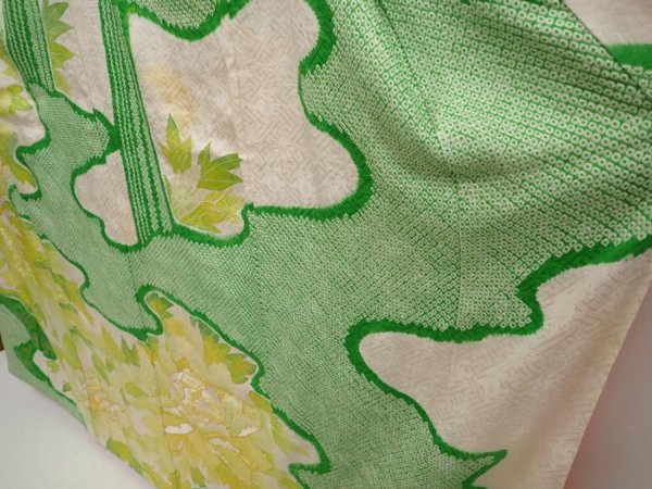 Photo4: 6724T14z1140 Vintage Japanese Kimono Silk FURISODE Peony Off-white (4)