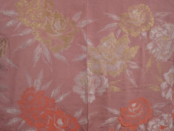 Photo3: 6817T01z650 Vintage Japanese Kimono Silk HAORI Peony Rosy brown (3)