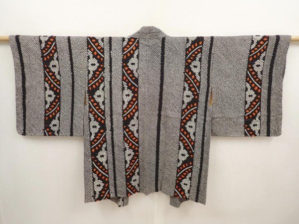 Photo1: 6817T02z580 Vintage Japanese Kimono Silk SHIBORI HAORI  Black (1)