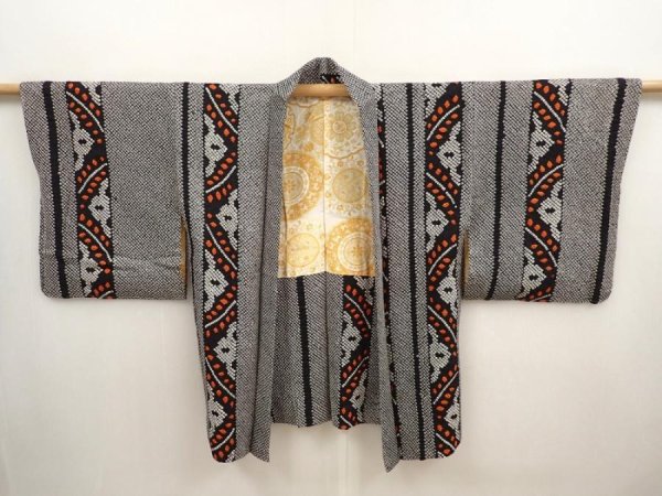 Photo5: 6817T02z580 Vintage Japanese Kimono Silk SHIBORI HAORI  Black (5)