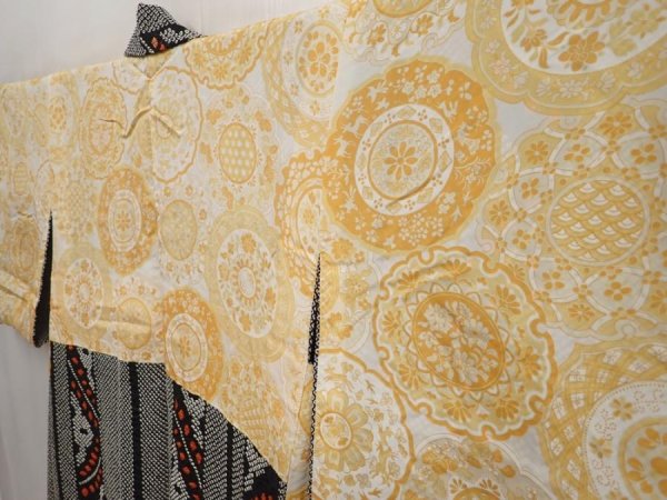 Photo7: 6817T02z580 Vintage Japanese Kimono Silk SHIBORI HAORI  Black (7)