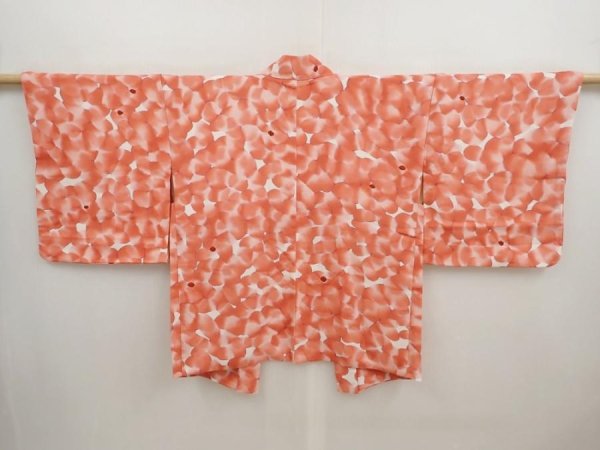 Photo1: 6817T03z520 Vintage Japanese Kimono Silk HAORI Flower Dark coral (1)