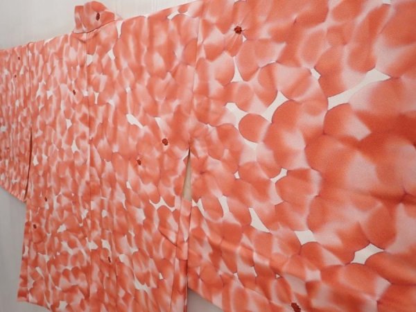 Photo2: 6817T03z520 Vintage Japanese Kimono Silk HAORI Flower Dark coral (2)