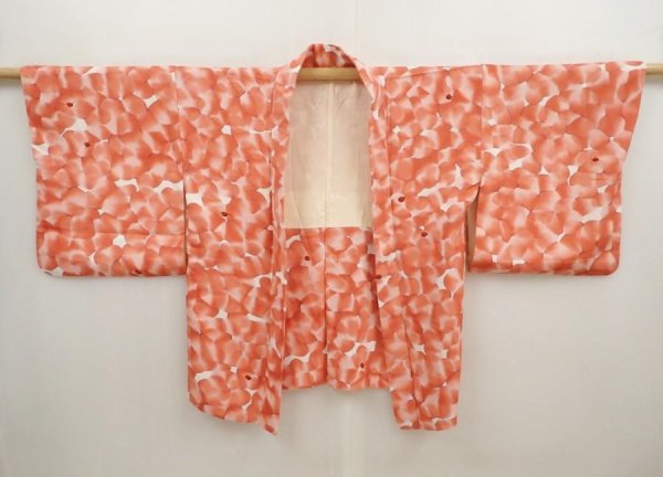 Photo5: 6817T03z520 Vintage Japanese Kimono Silk HAORI Flower Dark coral (5)