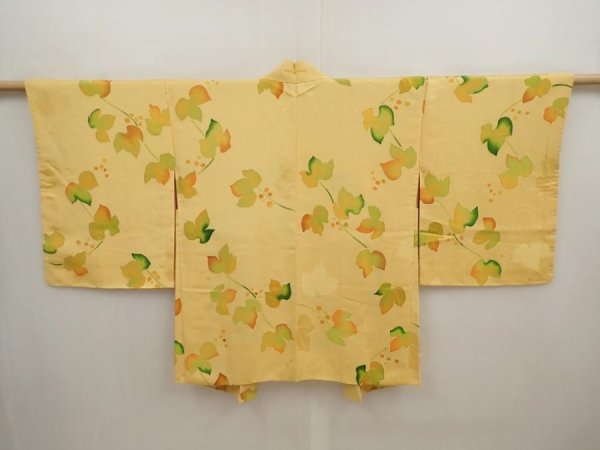 Photo1: 6817T04z540 Vintage Japanese Kimono Silk HAORI Ivy Saffron yellow (1)
