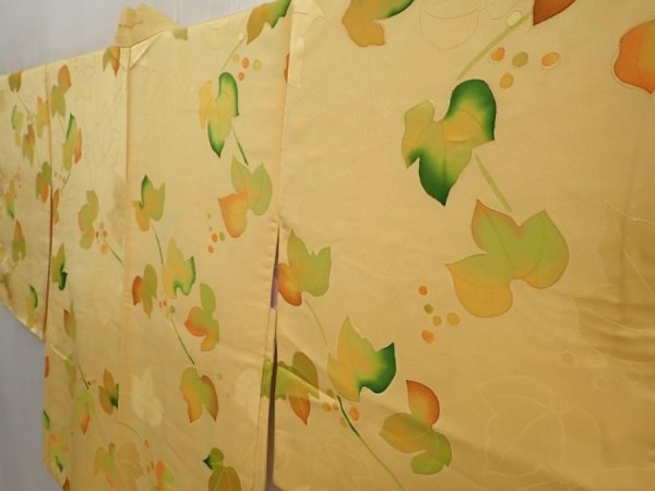 Photo2: 6817T04z540 Vintage Japanese Kimono Silk HAORI Ivy Saffron yellow (2)