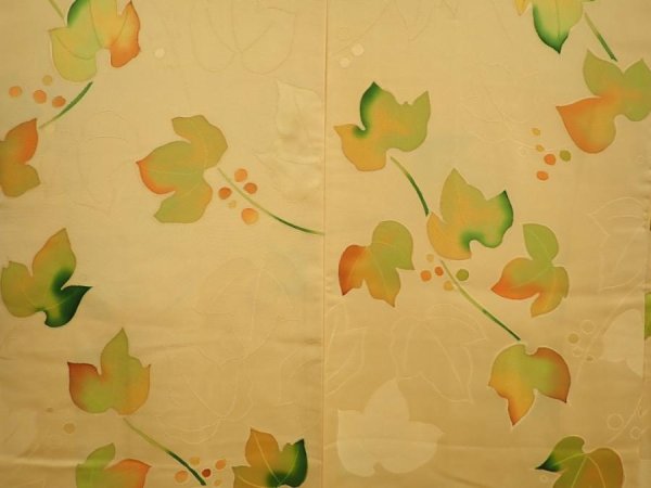 Photo3: 6817T04z540 Vintage Japanese Kimono Silk HAORI Ivy Saffron yellow (3)
