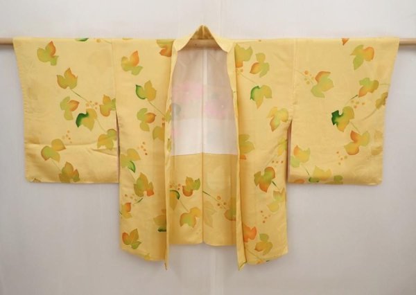 Photo5: 6817T04z540 Vintage Japanese Kimono Silk HAORI Ivy Saffron yellow (5)