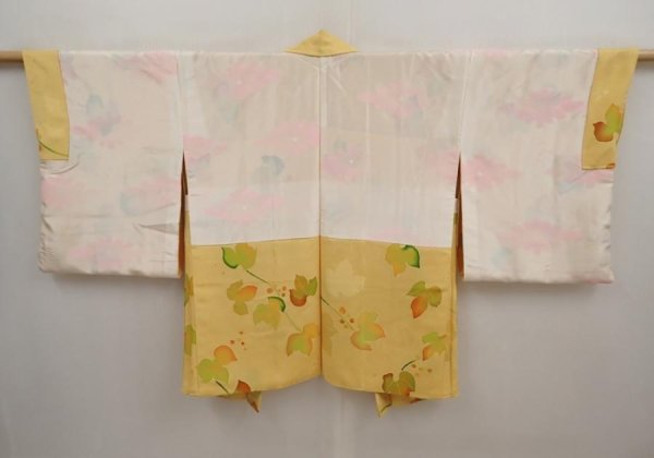 Photo6: 6817T04z540 Vintage Japanese Kimono Silk HAORI Ivy Saffron yellow (6)