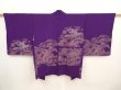 Photo1: 6817T06z500 Vintage Japanese Kimono Silk HAORI Wave Dark purple (1)