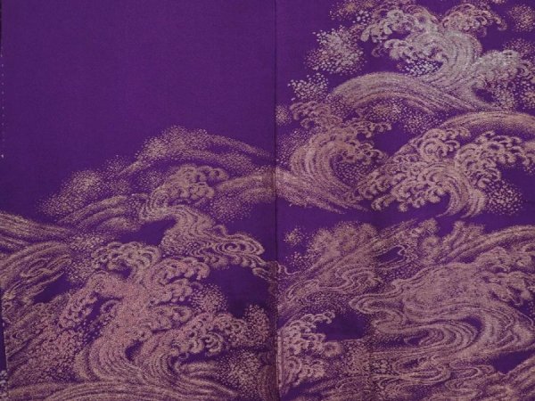 Photo3: 6817T06z500 Vintage Japanese Kimono Silk HAORI Wave Dark purple (3)
