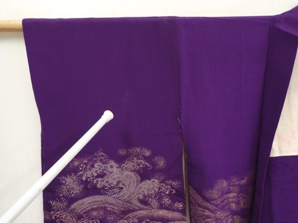 Photo6: 6817T06z500 Vintage Japanese Kimono Silk HAORI Wave Dark purple (6)