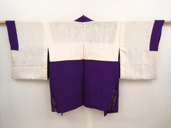Photo7: 6817T06z500 Vintage Japanese Kimono Silk HAORI Wave Dark purple (7)