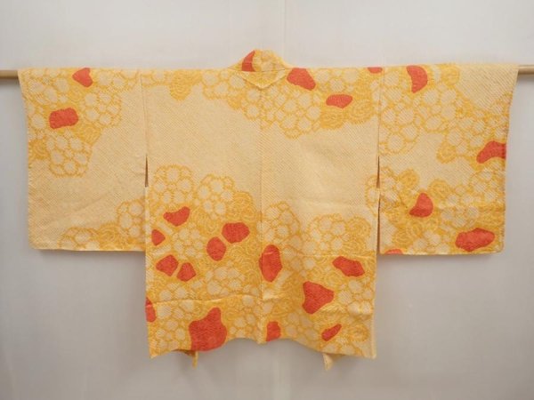 Photo1: 6817T07z450 Vintage Japanese Kimono Silk SHIBORI HAORI Flower Dark yellow (1)