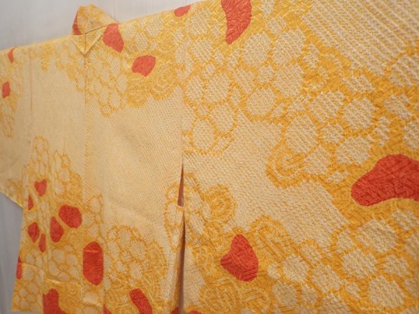 Photo2: 6817T07z450 Vintage Japanese Kimono Silk SHIBORI HAORI Flower Dark yellow (2)
