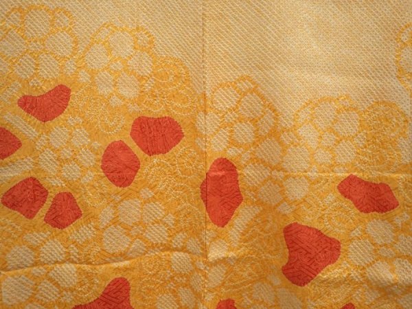 Photo3: 6817T07z450 Vintage Japanese Kimono Silk SHIBORI HAORI Flower Dark yellow (3)