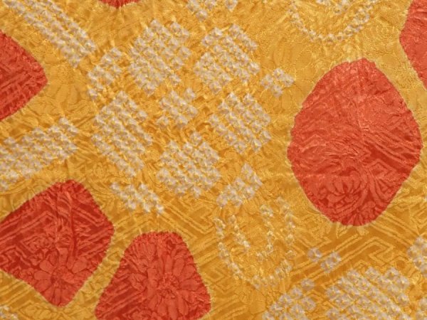 Photo4: 6817T07z450 Vintage Japanese Kimono Silk SHIBORI HAORI Flower Dark yellow (4)